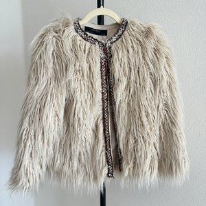 Zara Shaggy Faux Fur jacket Womens X-small Ivory